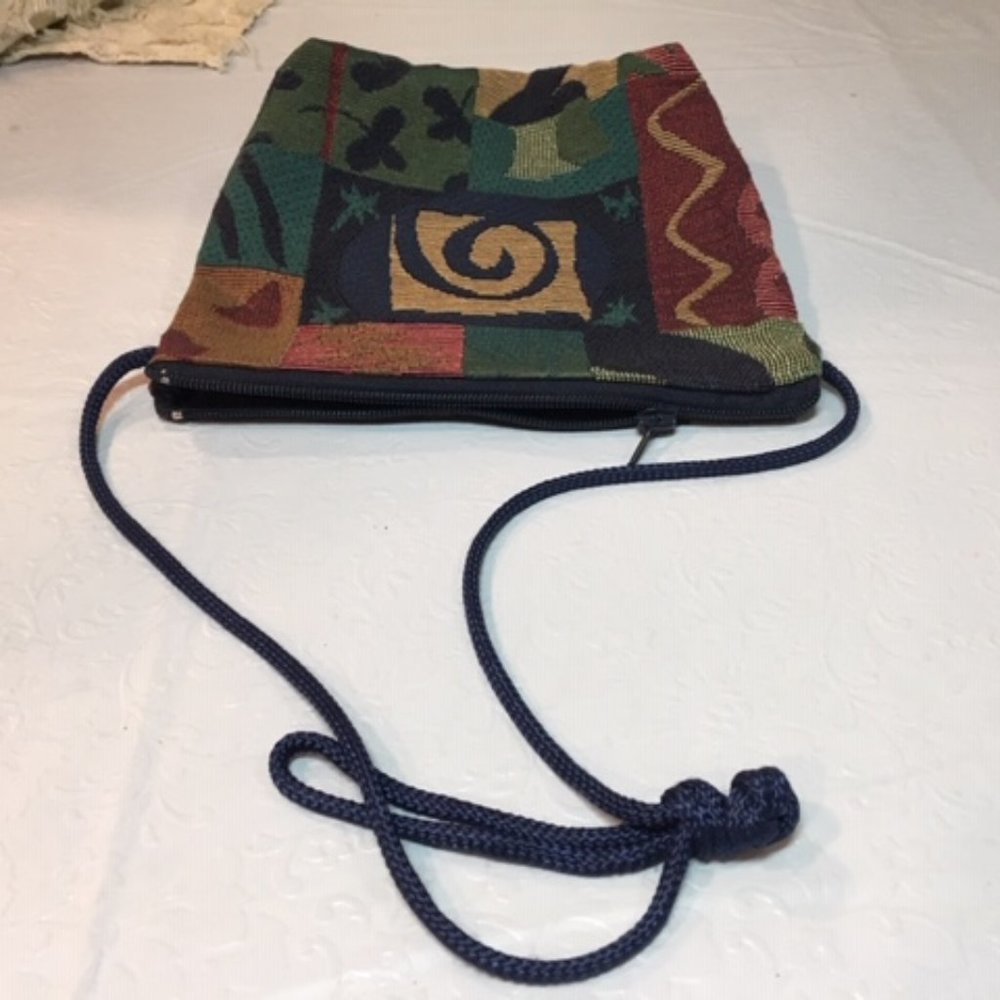 Multi-Colored Tapestry Bag w/ Blue Cord Strap Crossbody Bag